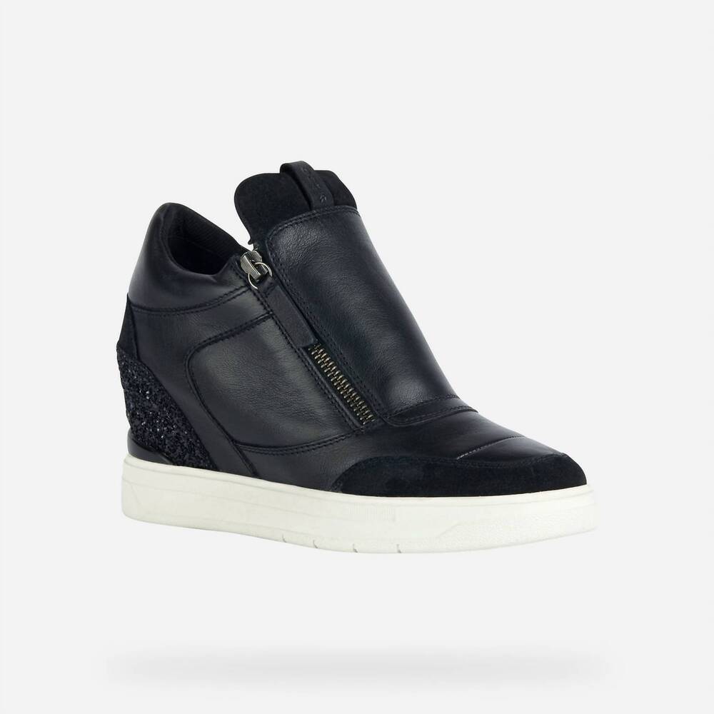 NEW GEOX women's d maurica wedge sneakers in black